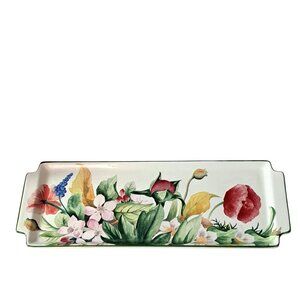Signed Gien "Volupte" Rectangular Handled Tray With Flowers 14 7/8" X 5 5/8"